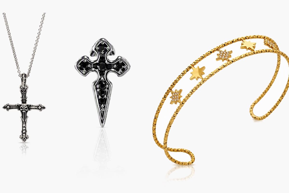 Gothic Cross And Heart Stud Earrings