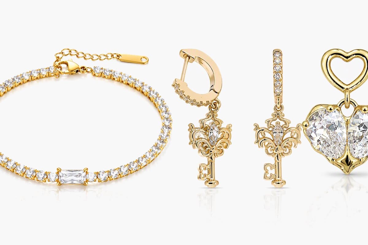 Vintage Key Charm Huggie Earrings