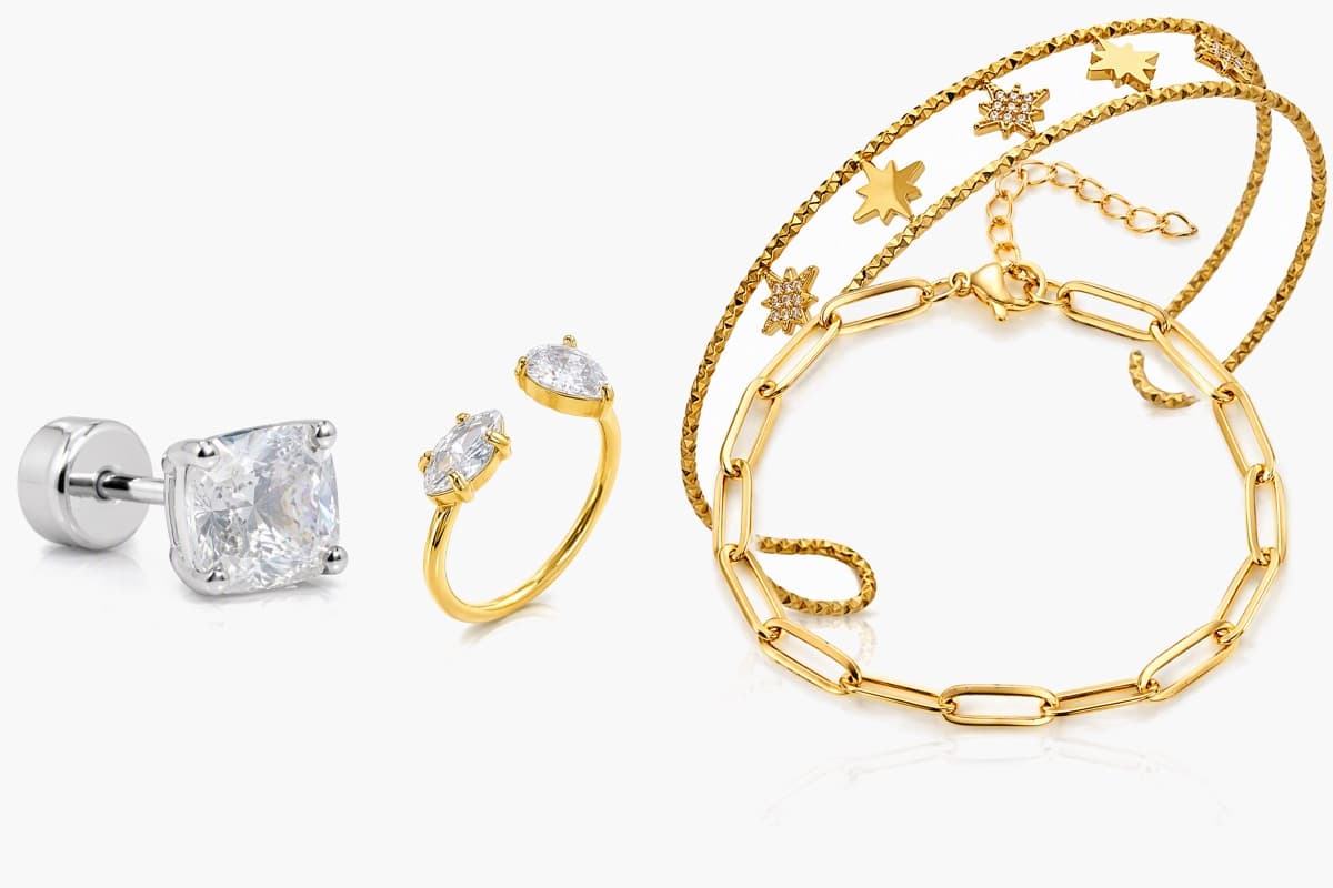 Dainty Square Stone Stud Earrings