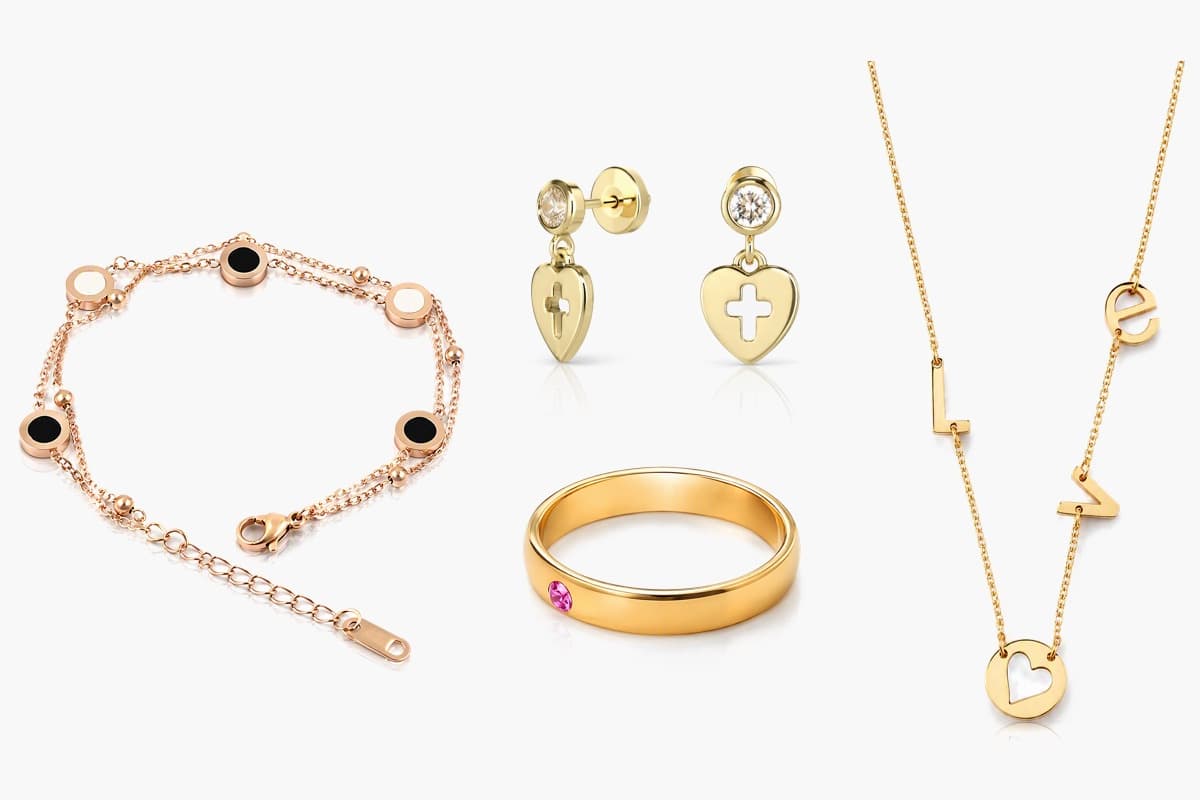 Dainty Heart Cross Charm Stud Earrings