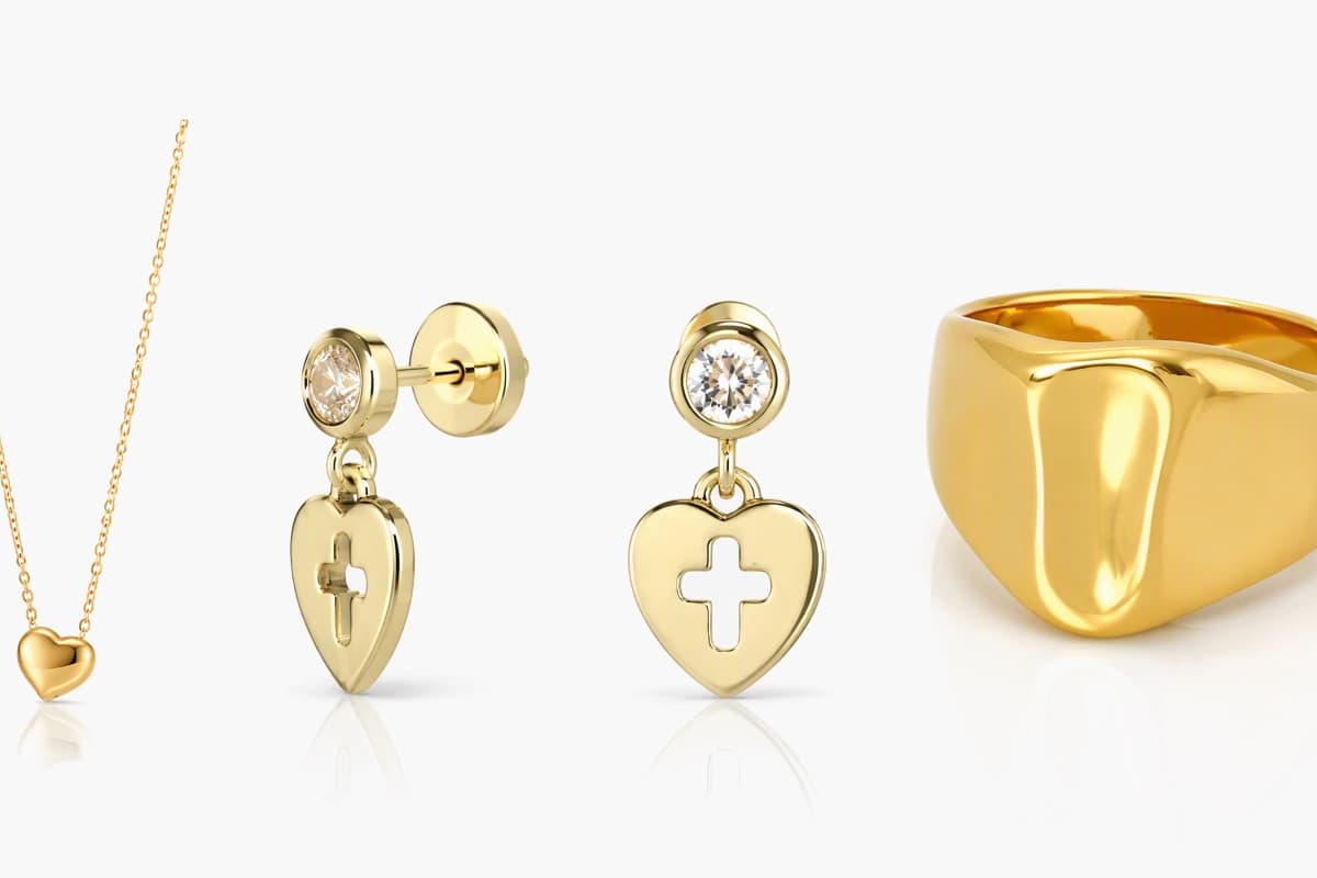 Dainty Heart Cross Charm Stud Earrings