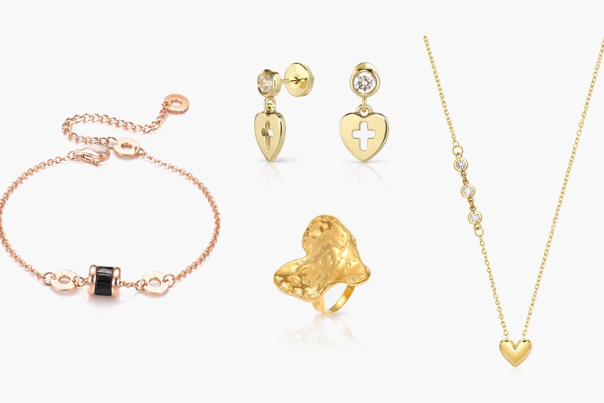 Dainty Heart Cross Charm Stud Earrings