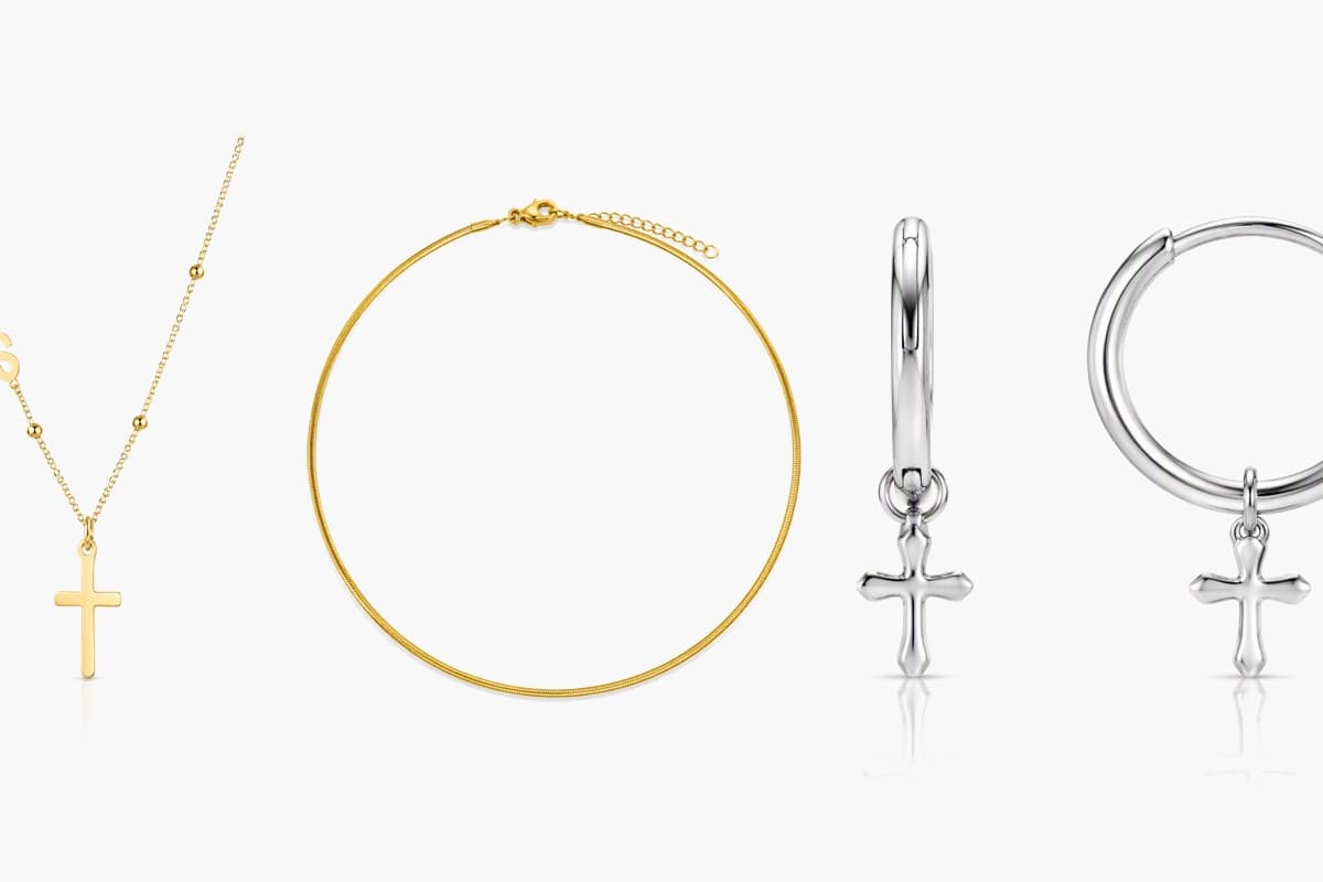 Dainty Cross Charm Huggie Earrings