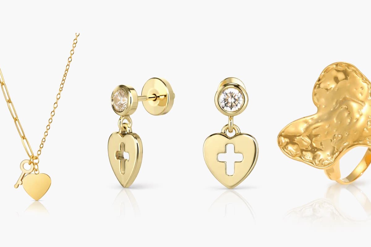 Dainty Heart Cross Charm Stud Earrings