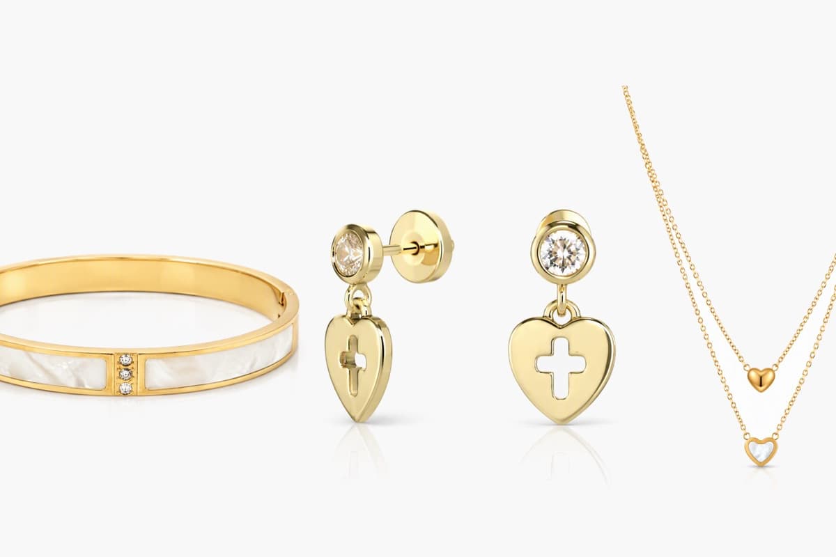 Dainty Heart Cross Charm Stud Earrings