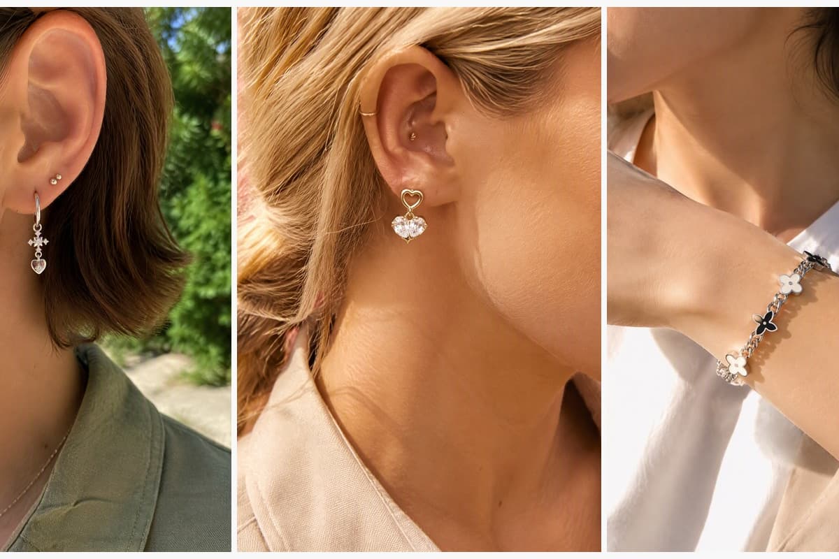 Dainty Cross Heart Charm Hoop Earrings