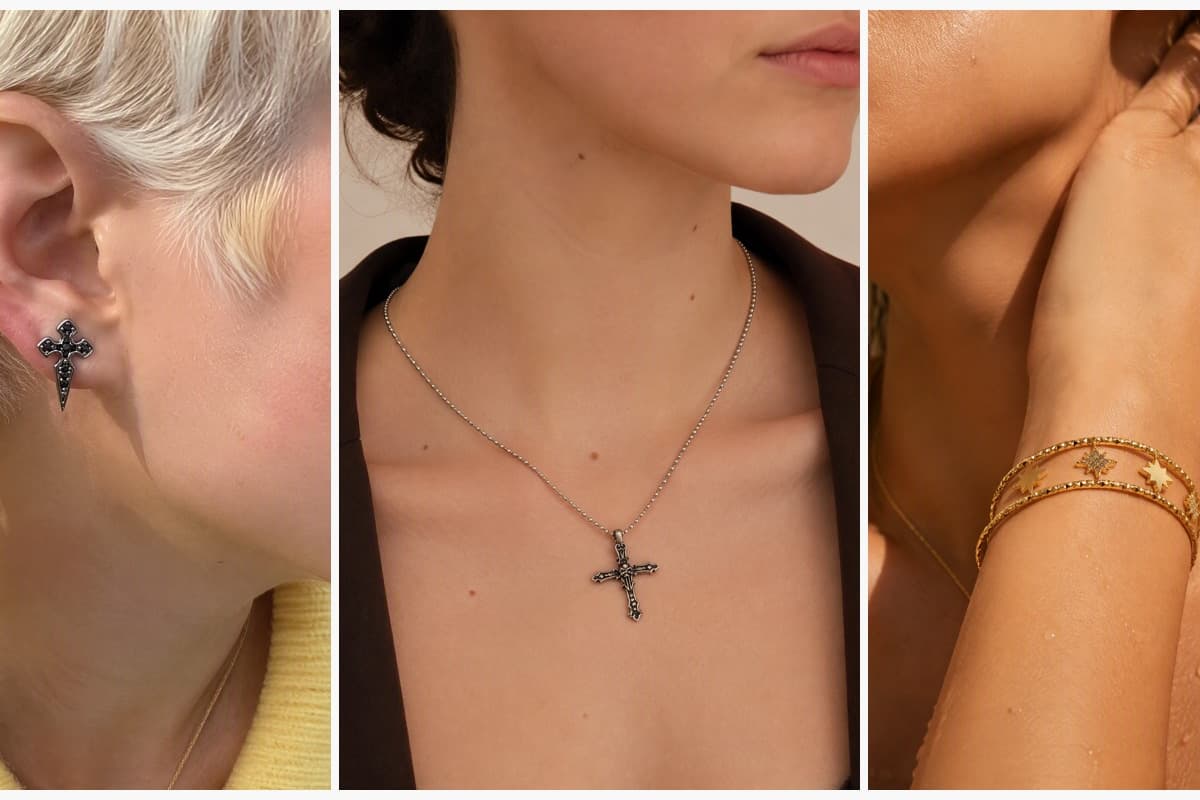 Gothic Cross And Heart Stud Earrings