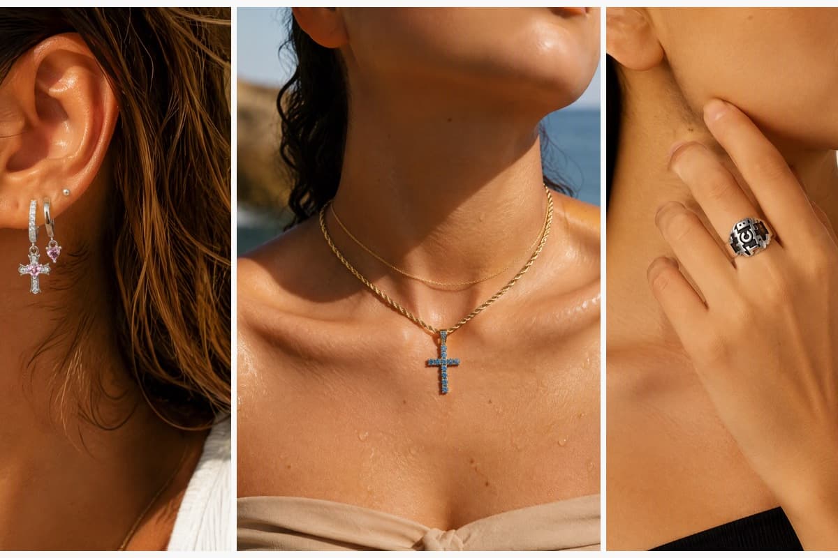 Dainty Cross Heart Charm Hoop Earrings
