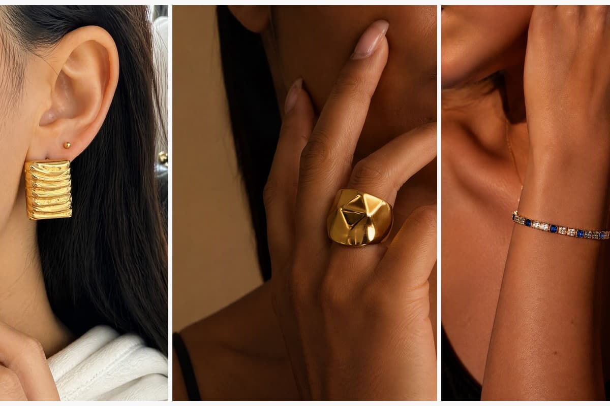 Chunky Ribbed Rectangle Stud Earrings