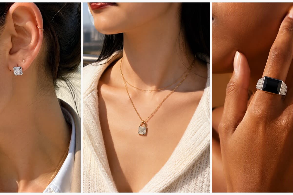 Square Gem Stud Earrings