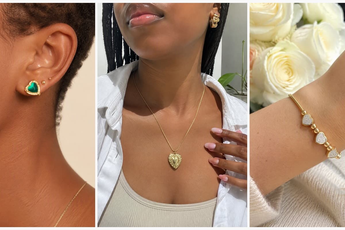 Vintage Heart Stone Stud Earrings