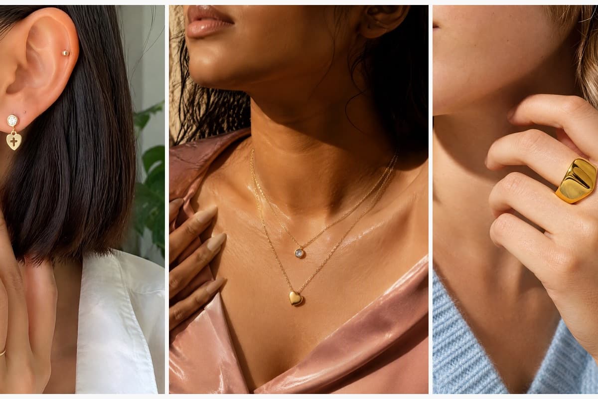 Dainty Heart Cross Charm Stud Earrings