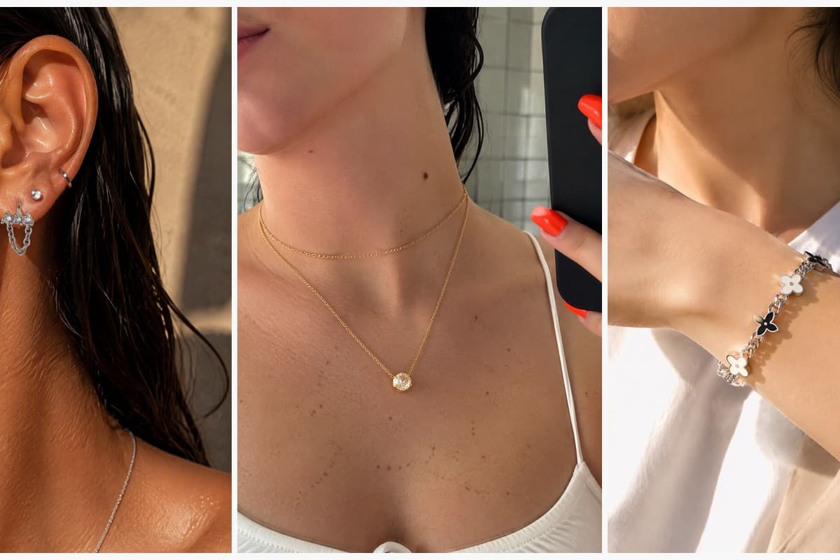 Dainty Heart Chain Stud Earrings