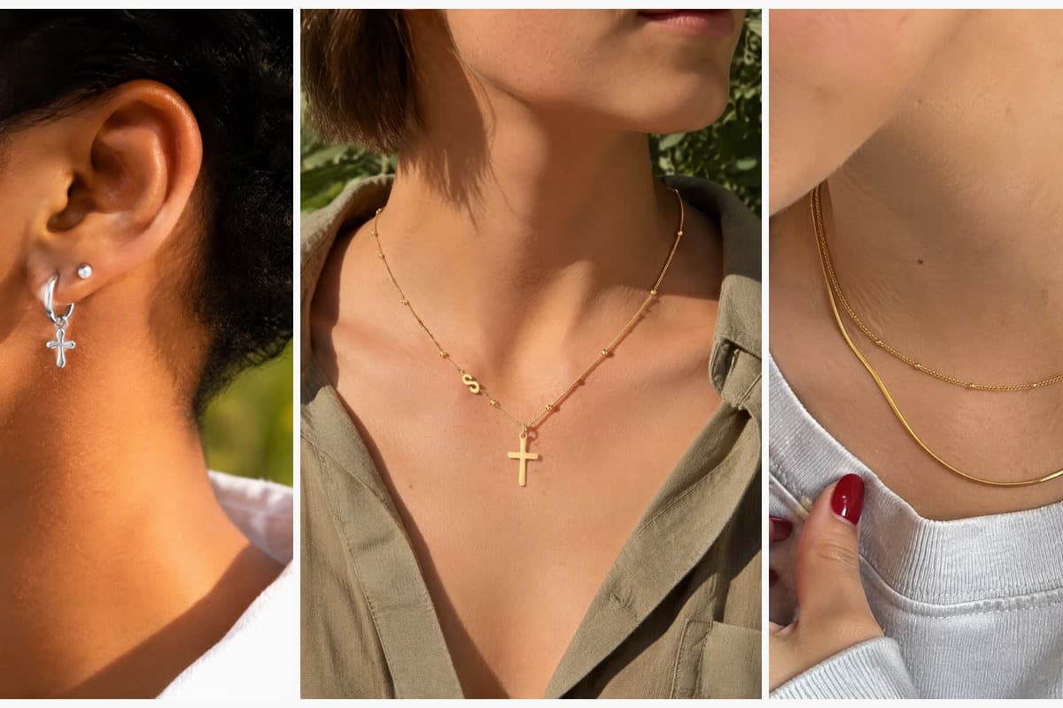 Dainty Cross Charm Huggie Earrings