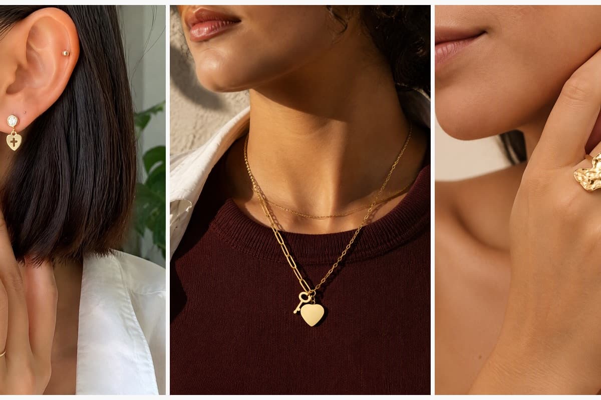 Dainty Heart Cross Charm Stud Earrings