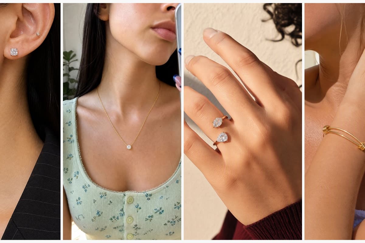 Dainty Square Stone Stud Earrings