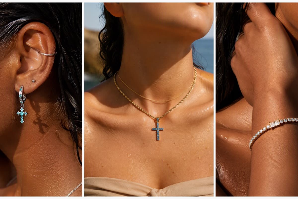 Dainty Cross Charm Huggie Earrings
