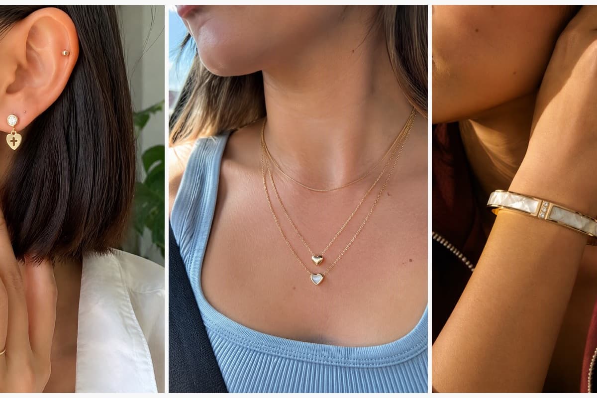 Dainty Heart Cross Charm Stud Earrings
