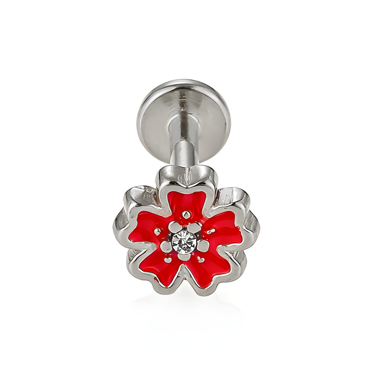 Cute Red Enamel Flower Stud Earrings