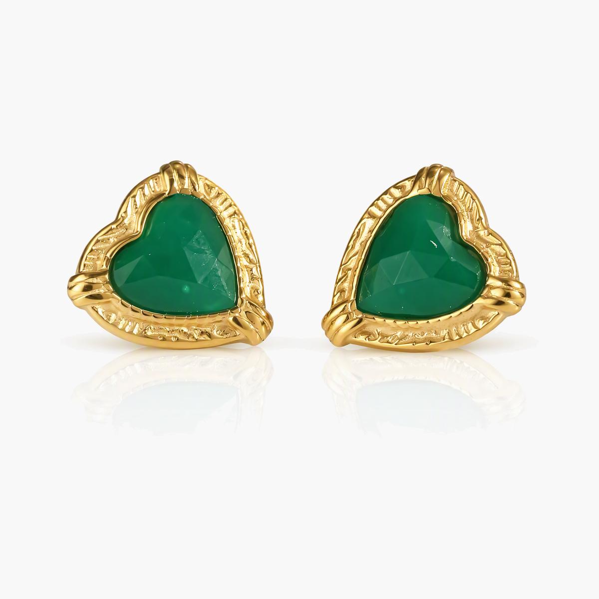 Vintage Heart Stone Stud Earrings