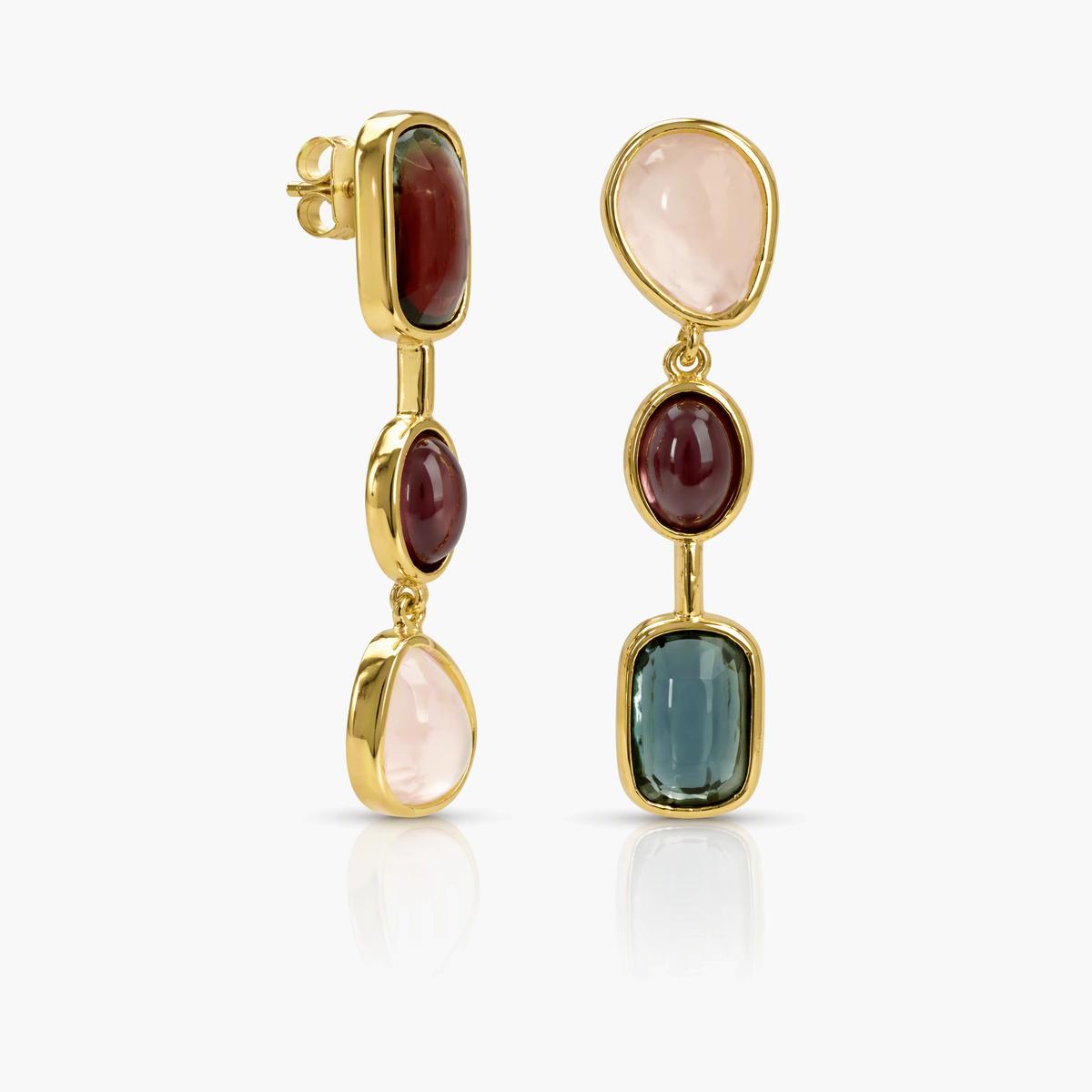 Triple Drop Stone Earrings