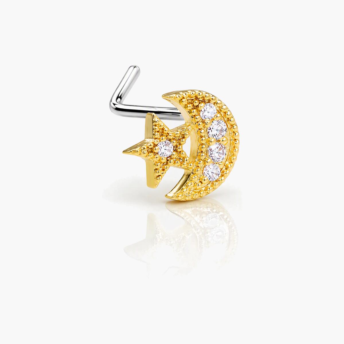 Cute Moon and Star Nose Stud