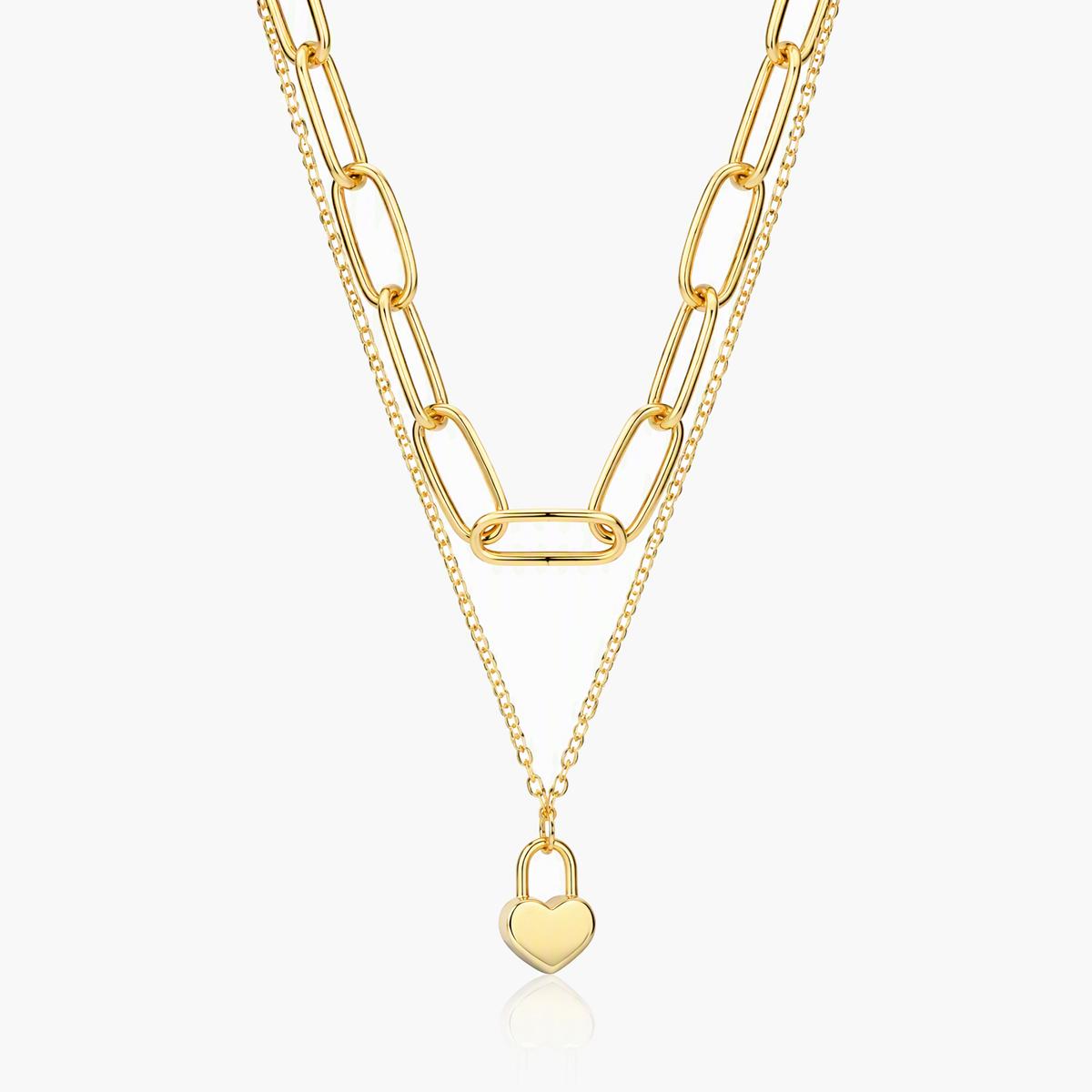 Trendy Layered Chain Heart Lock Necklace