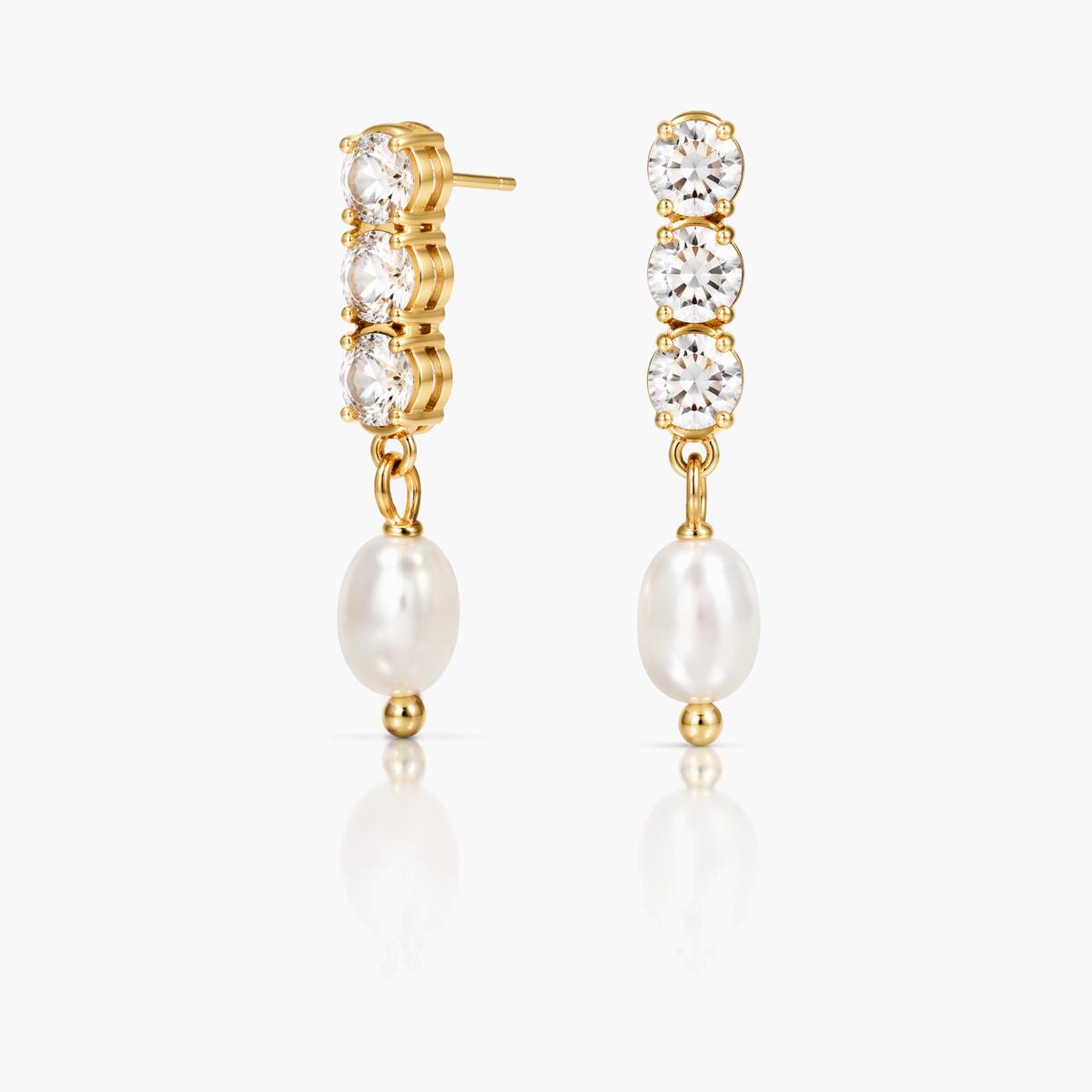 Dainty Three-Stone Pearl Drop Earrings