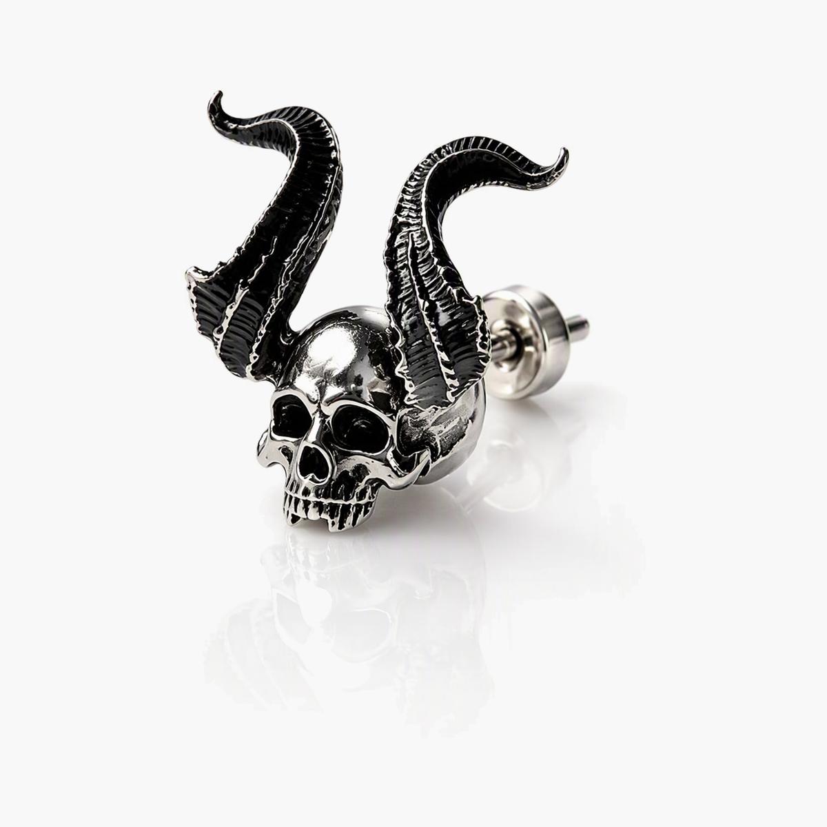 Gothic Skull With Horns Stud Earrings