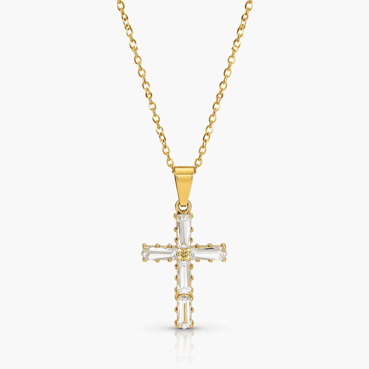 Dainty Baguette Cross Pendant Necklace