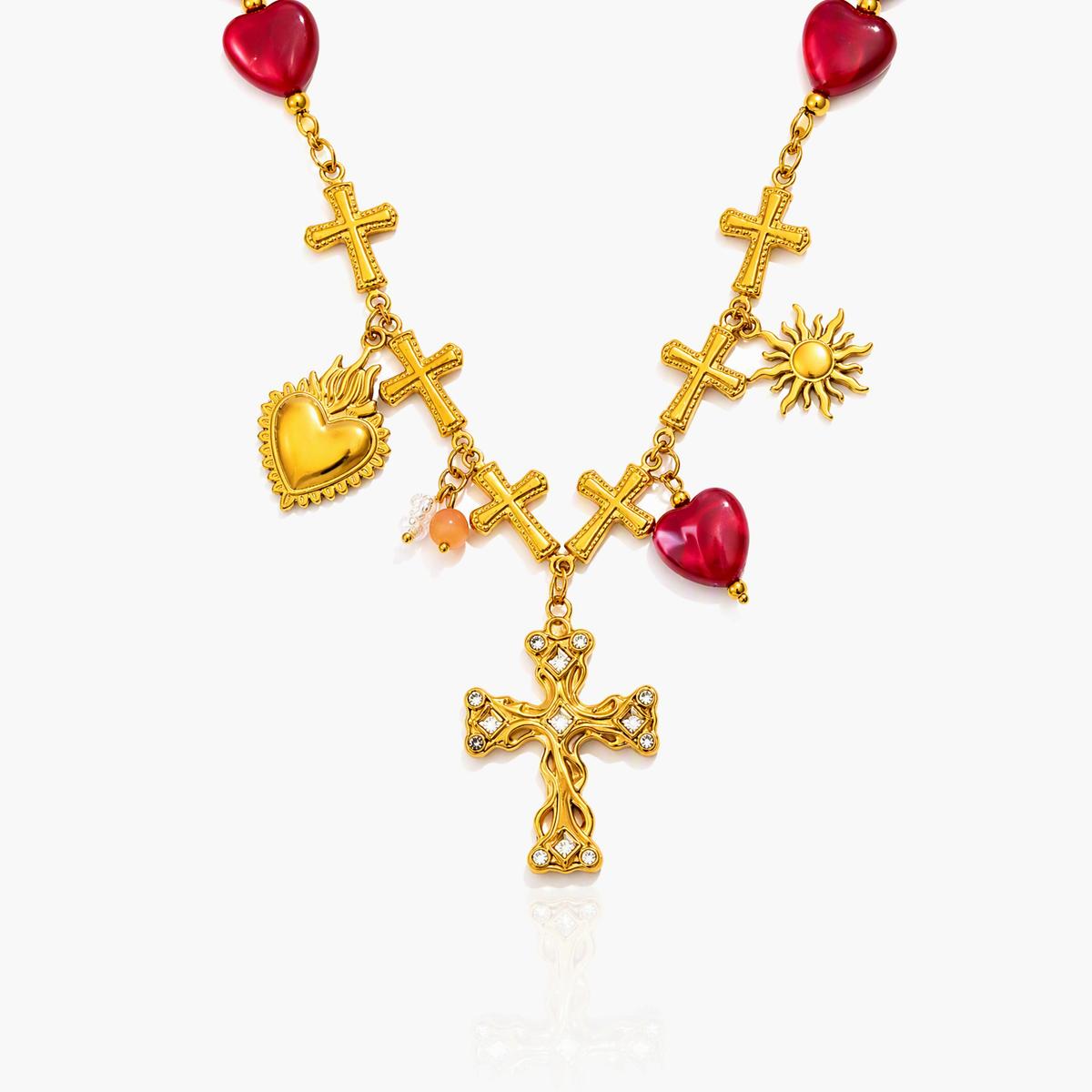 Trendy Cross and Heart Charm Necklace