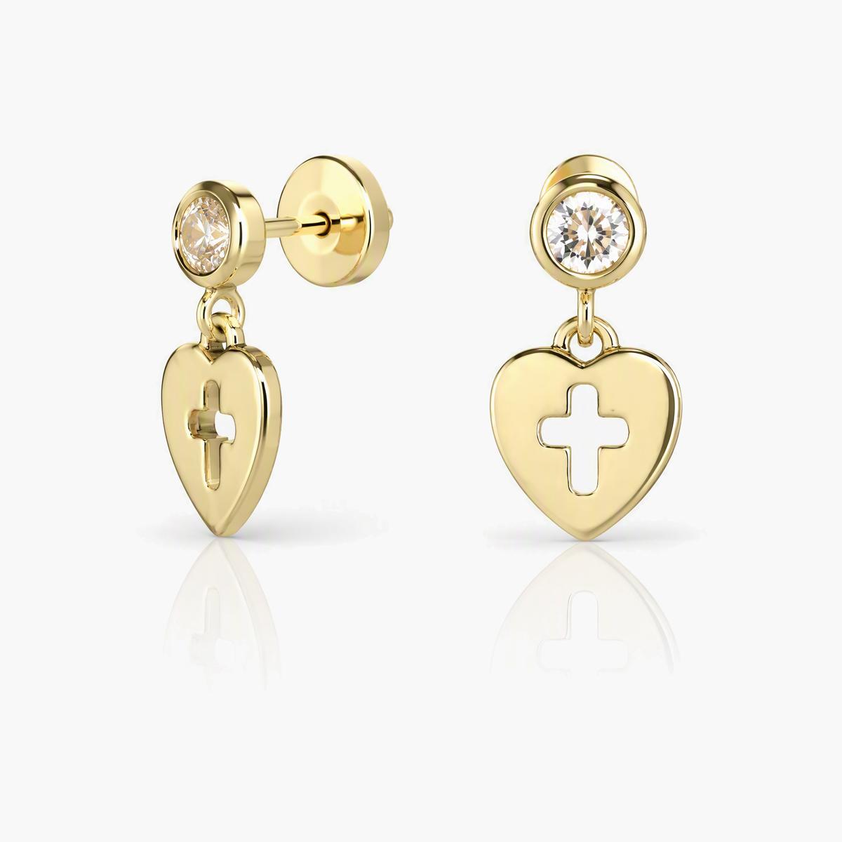 Dainty Heart Cross Charm Stud Earrings