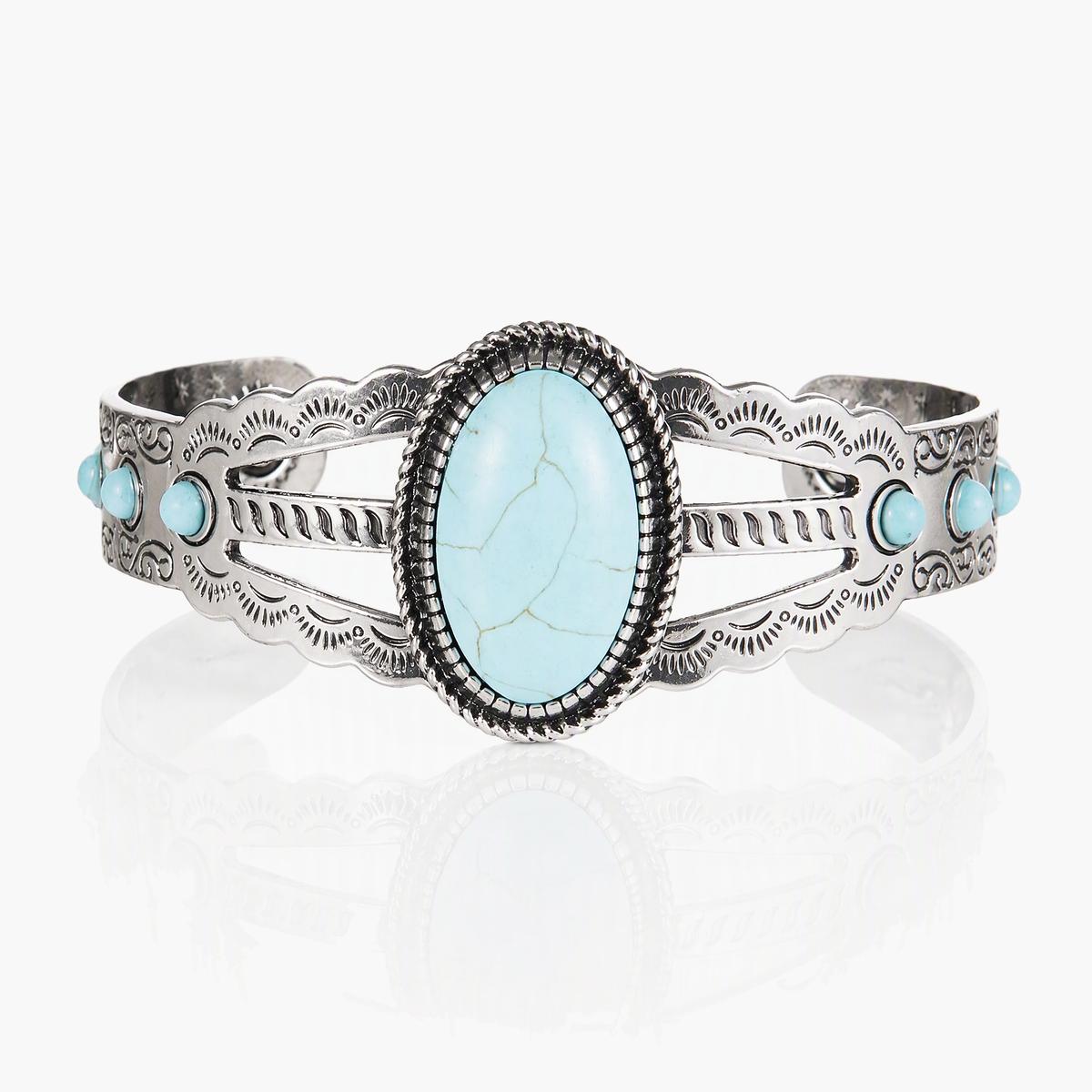 Boho Oval Stone Open Cuff Bracelet