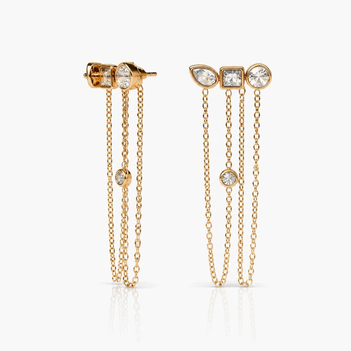 Leaf Square Multi-Chain Drop Earrings