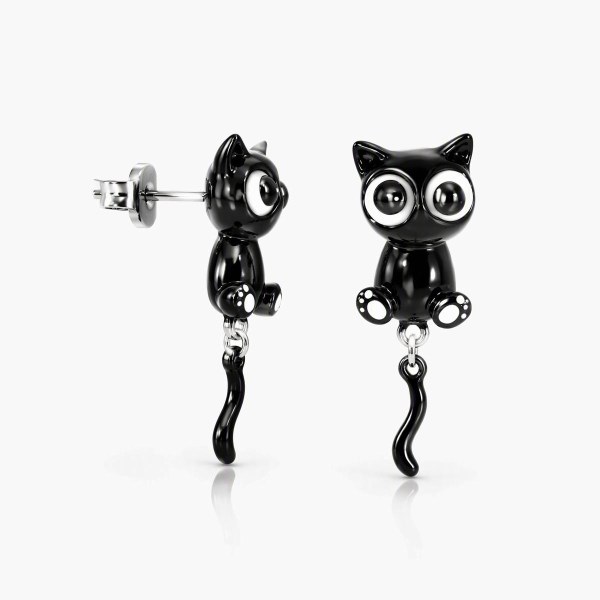 Cute Black Cat Drop Earrings