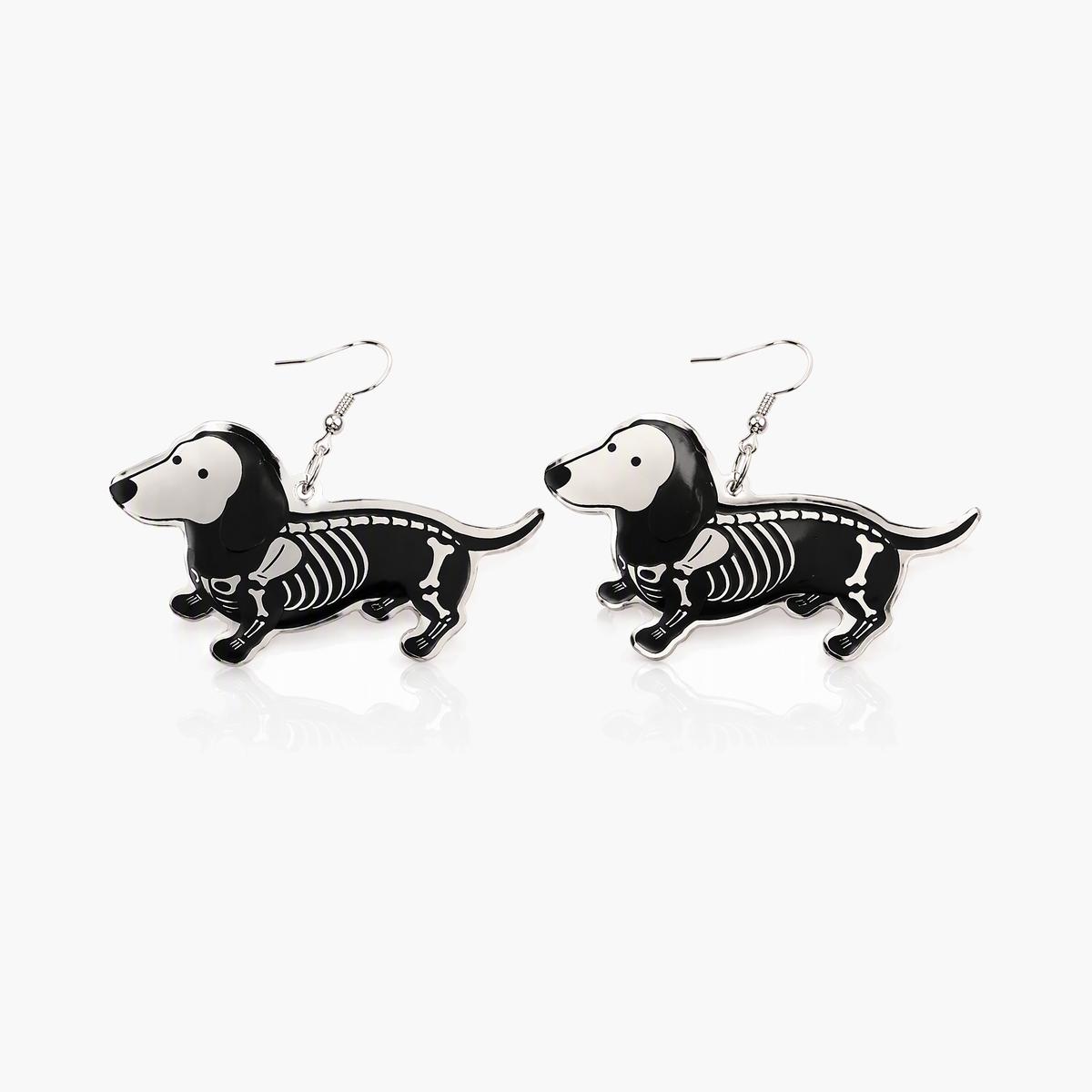 Cute Skeleton Dachshund Drop Earrings