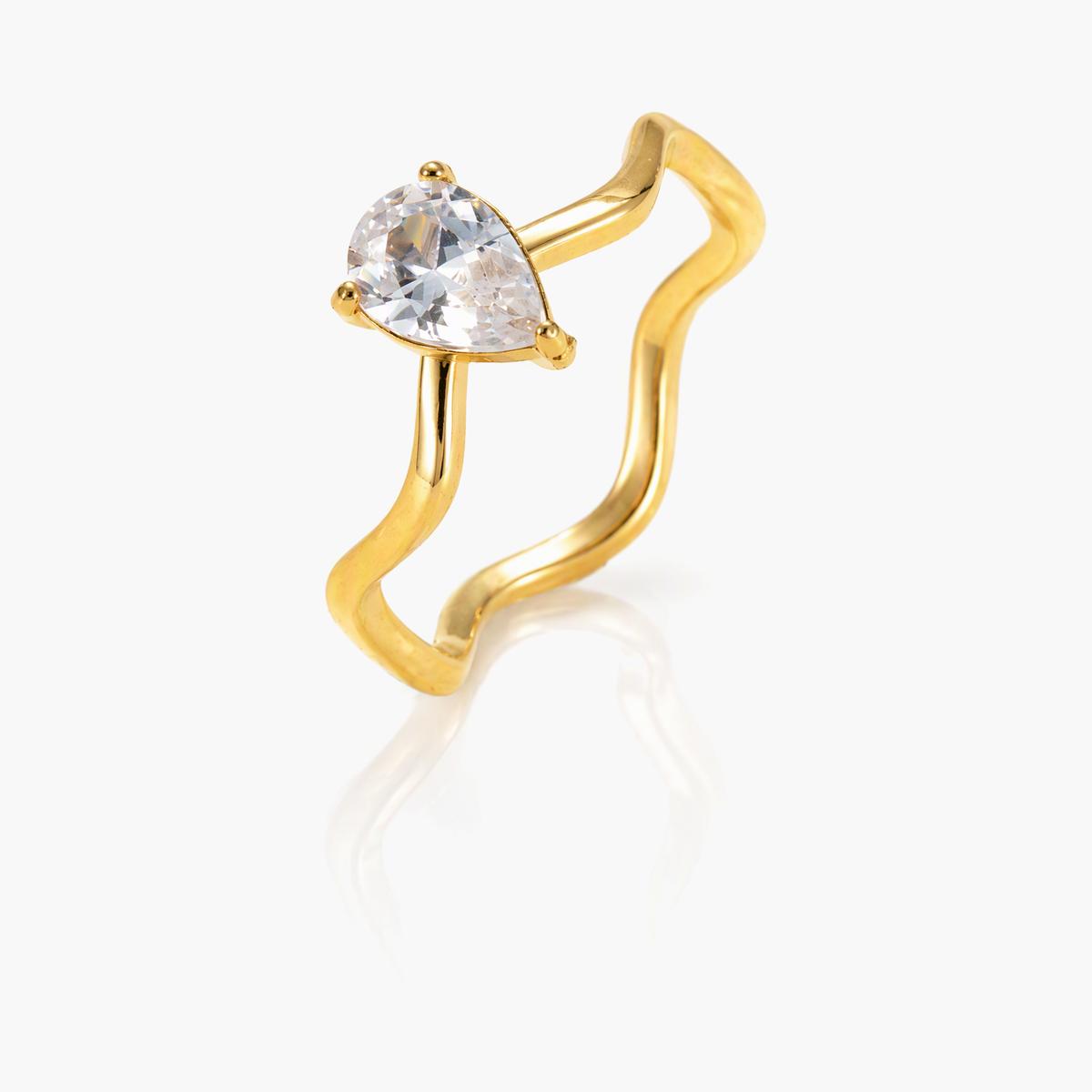 Dainty Pear Stone Wavy Ring