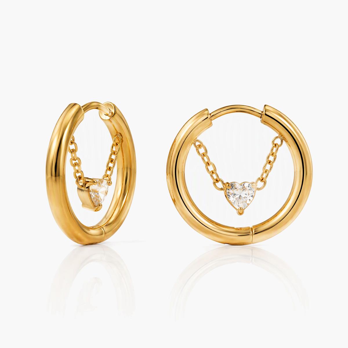 Dainty Heart Charm Hoop Earrings