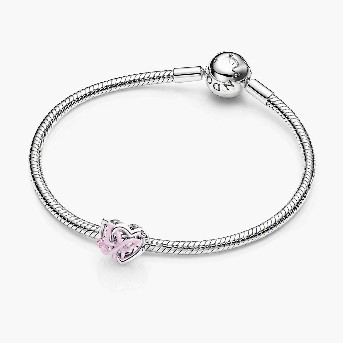 Pink Heart Charm Snake Chain Bracelet
