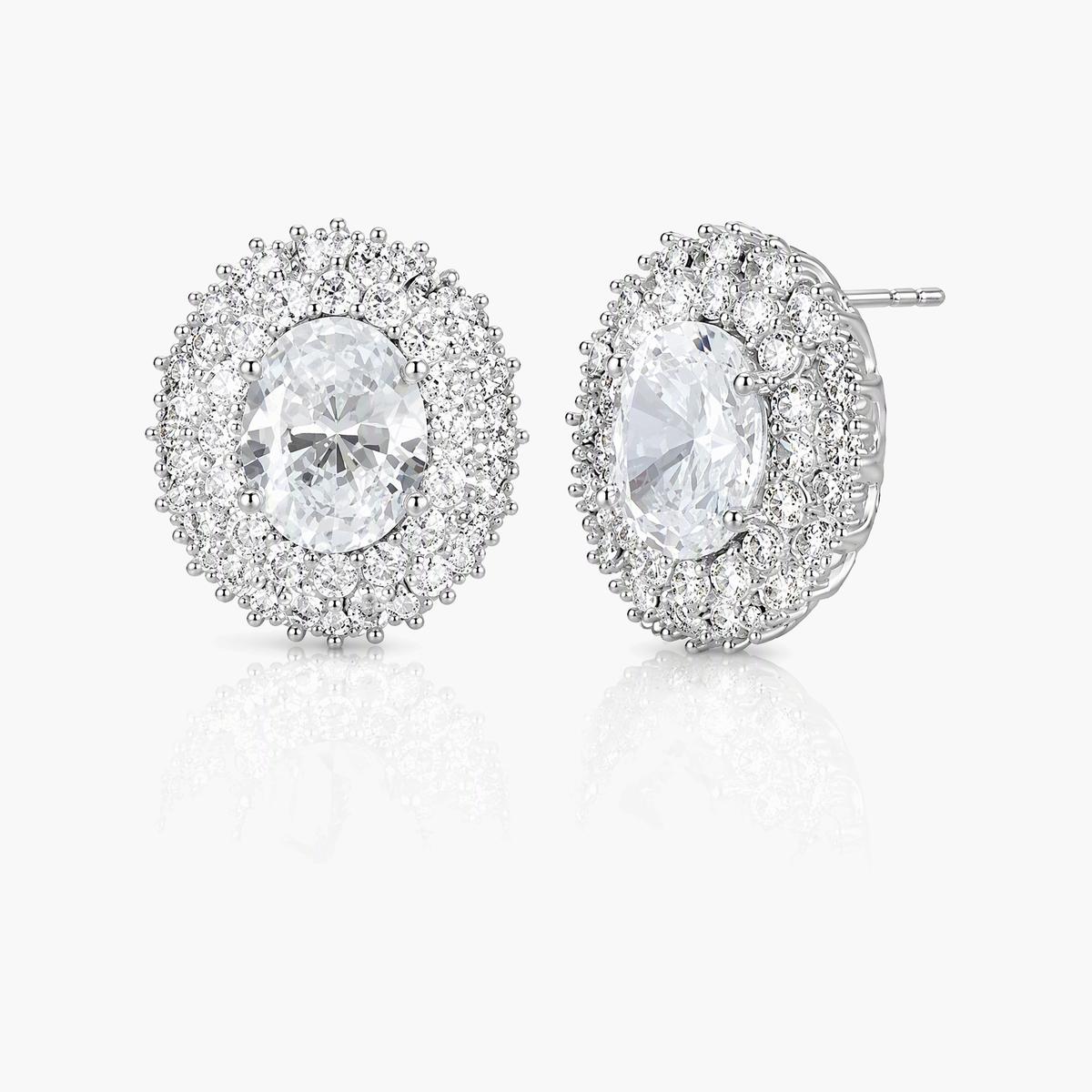 Elegant Oval Halo Stud Earrings
