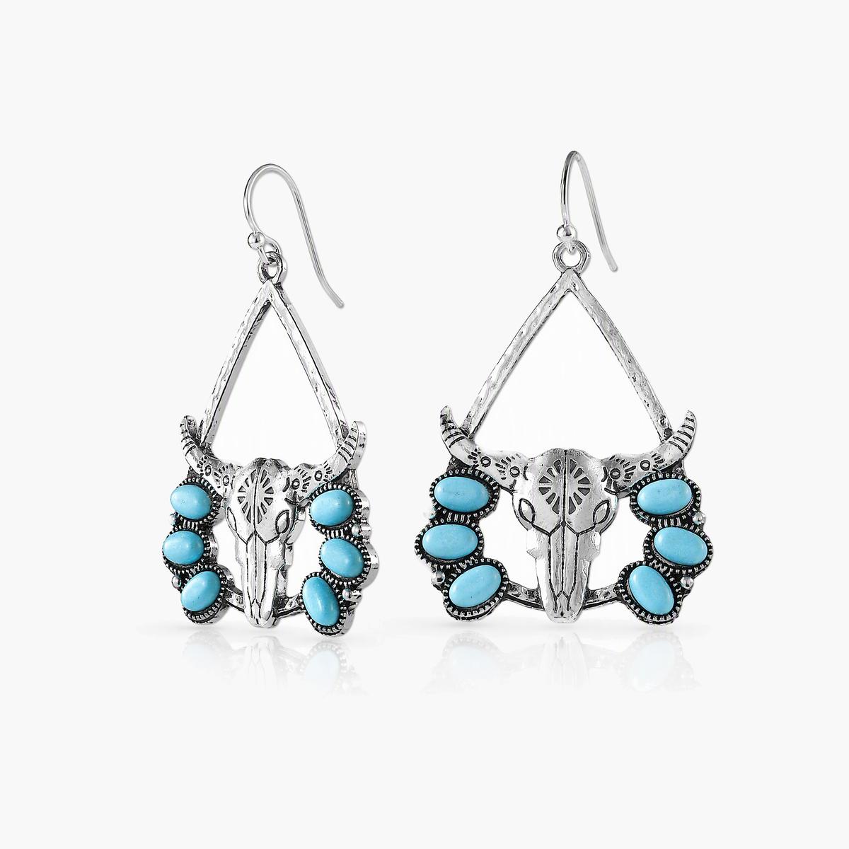 Boho Bull Skull Drop Earrings