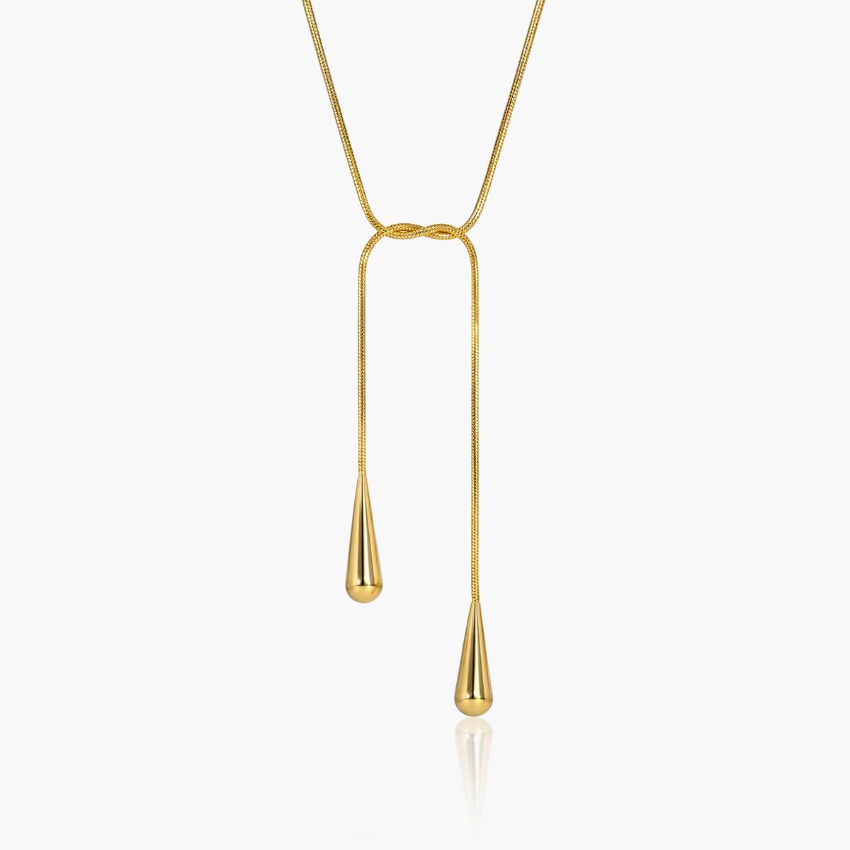 Minimalist Love Knot Teardrop Lariat Necklace