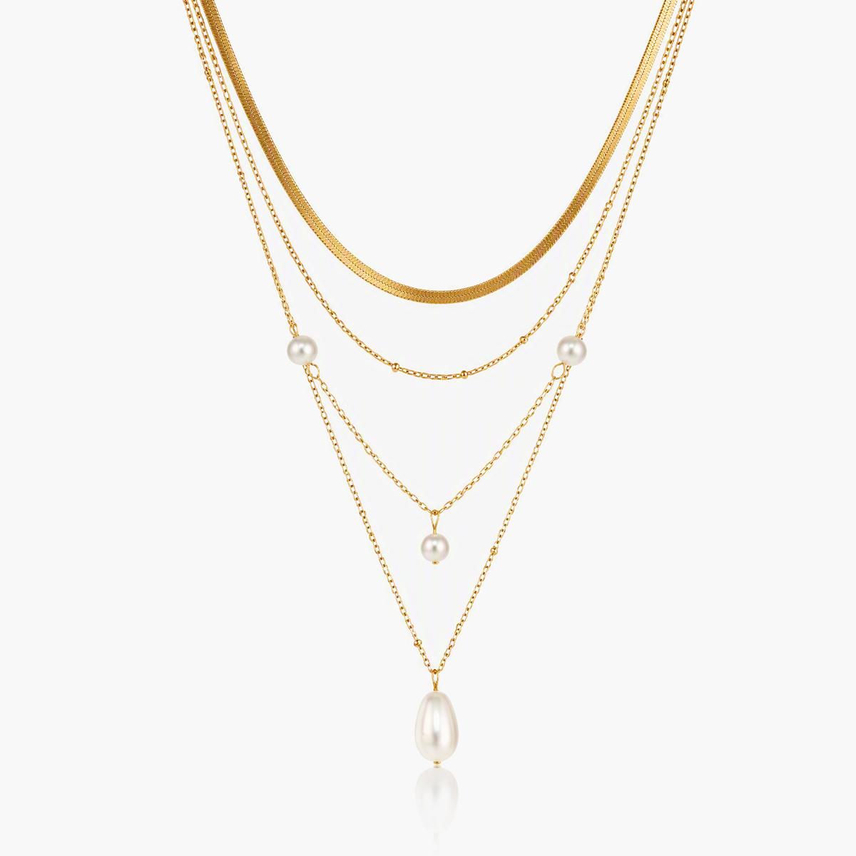 Dainty Teardrop Pearl Layered Necklace
