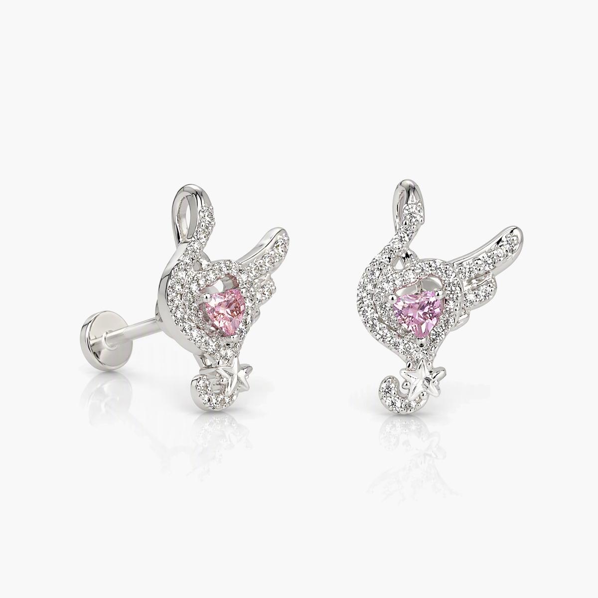 Cute Winged Heart Stud Earrings