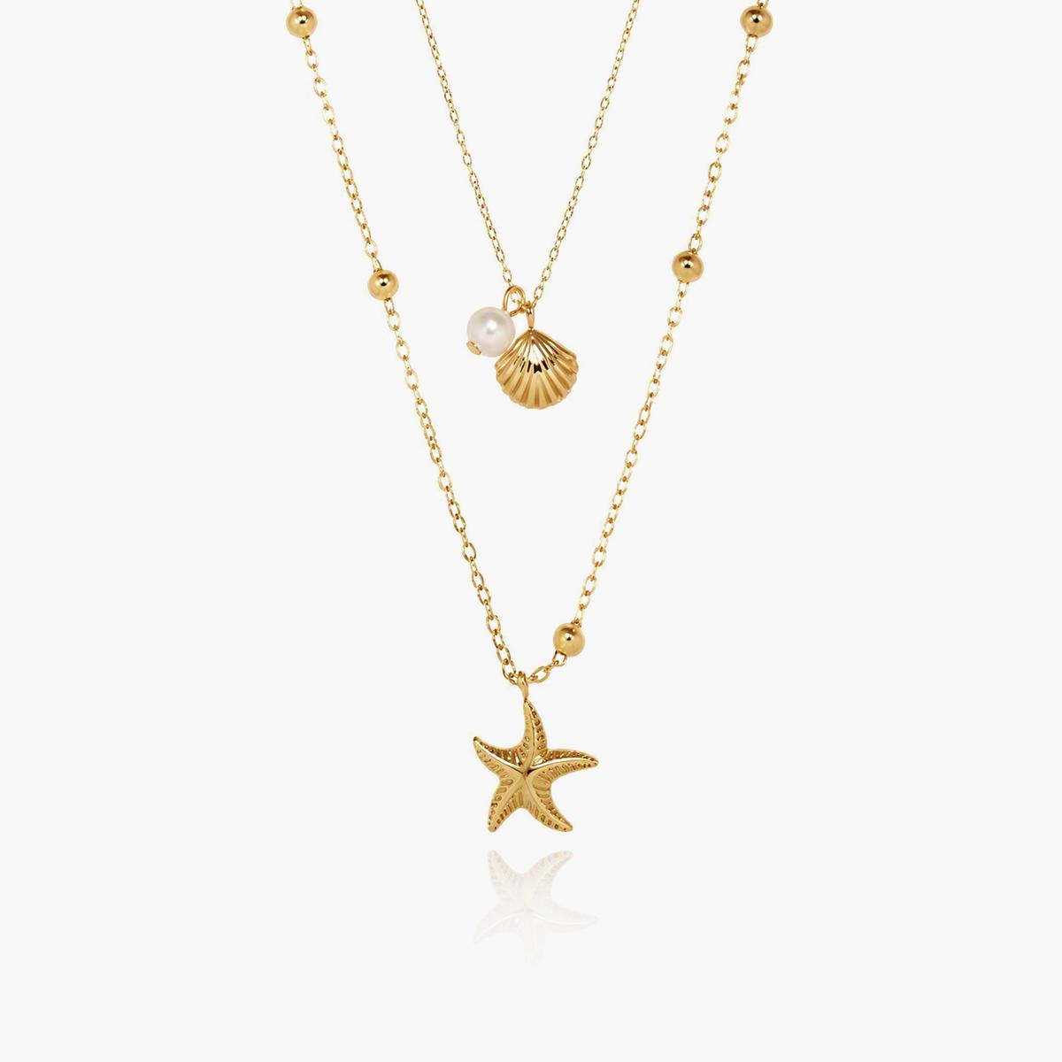 Dainty Starfish & Shell Pearl Necklace