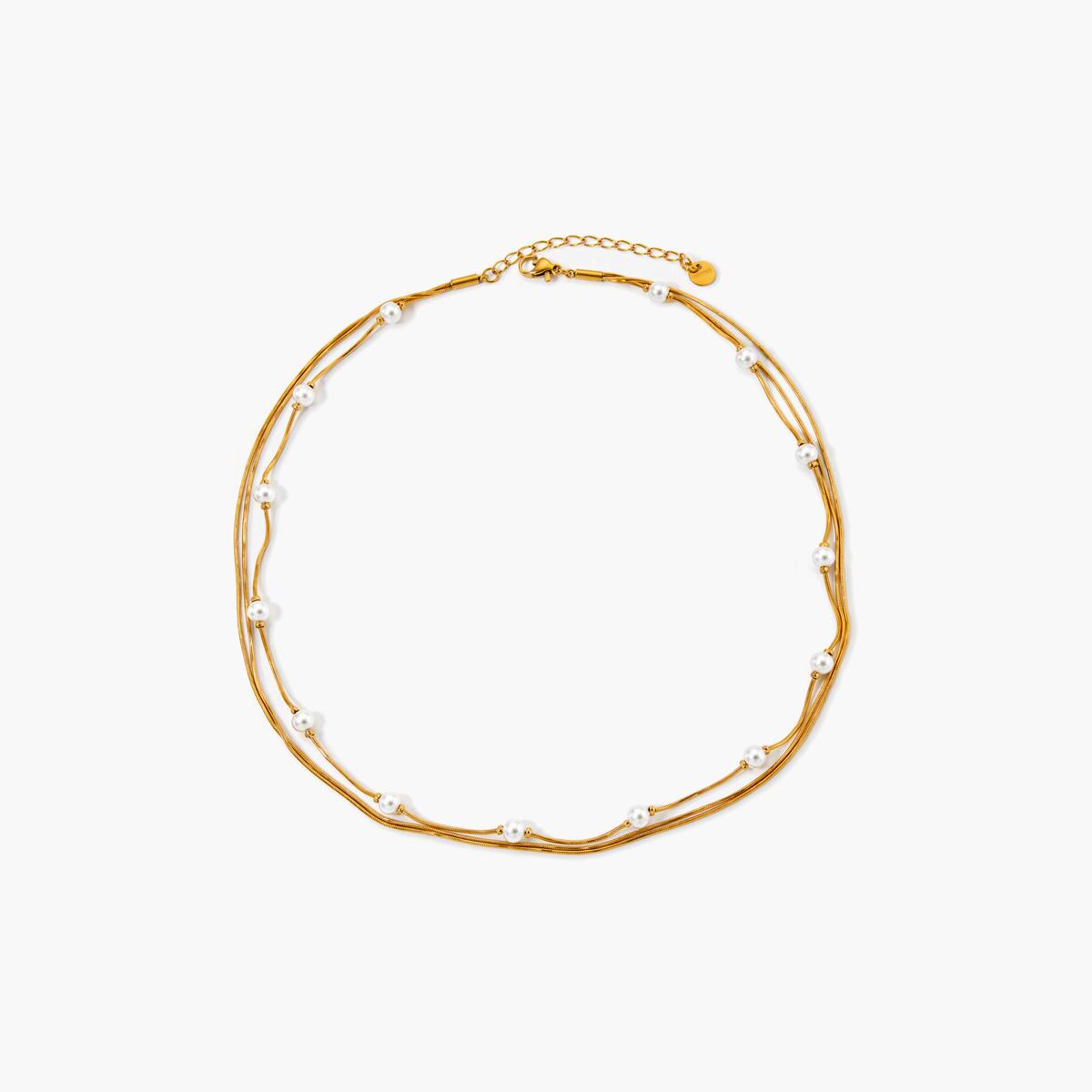 Elegant Three-Layer Snake Chain Pearl Necklace