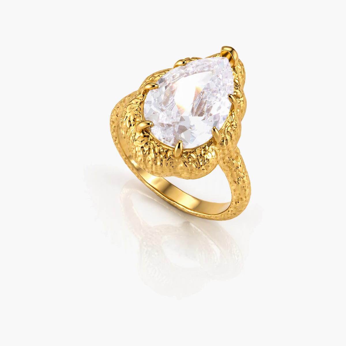 Pear Stone Snake Head Ring