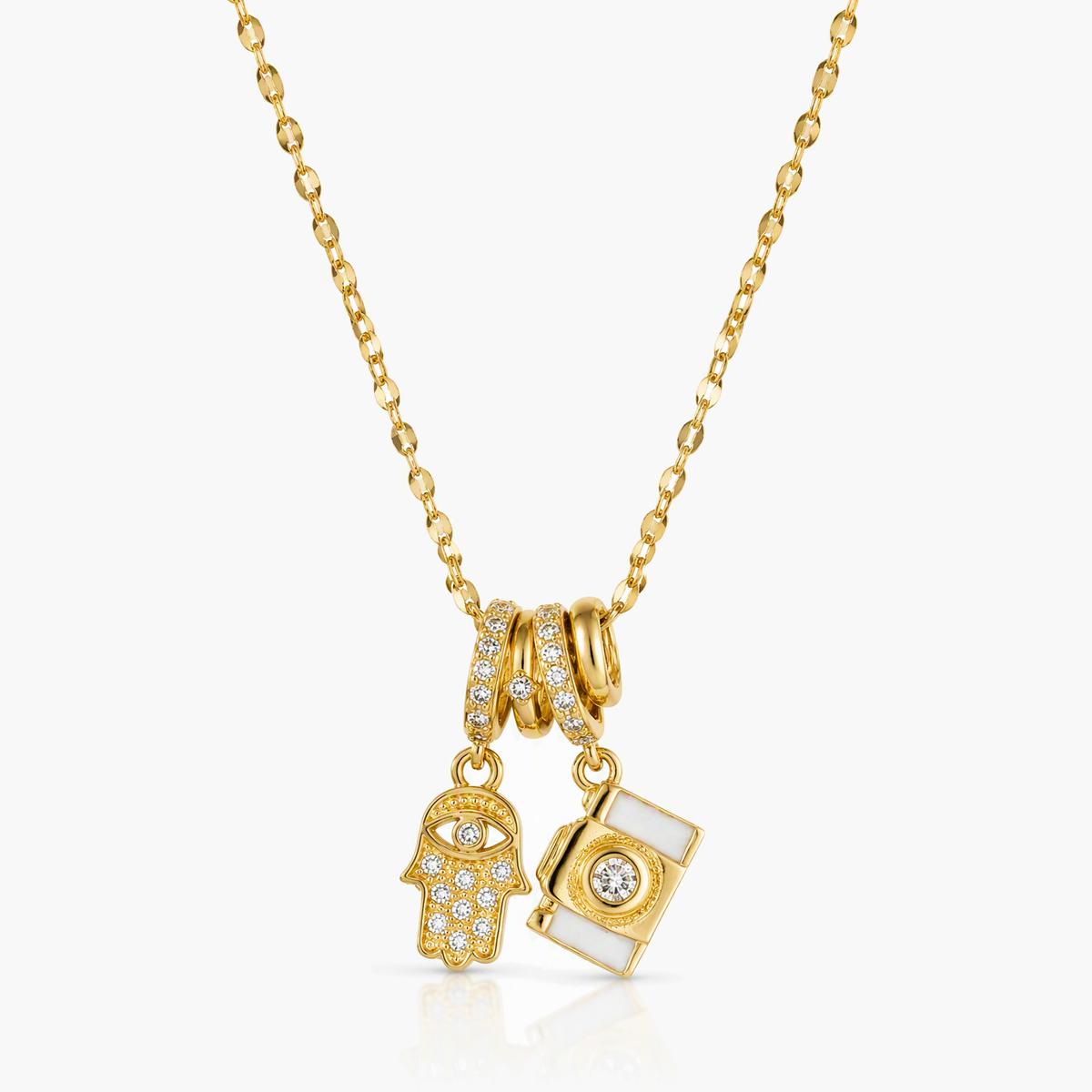 Trendy Hamsa and Camera Pendant Necklace