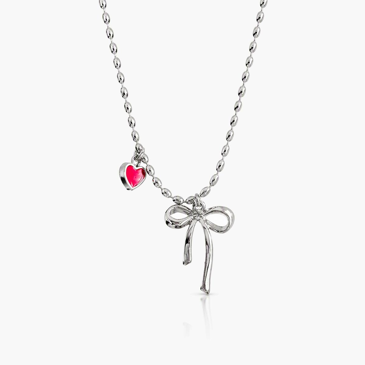 Cute Bow Knot And Heart Charm Necklace