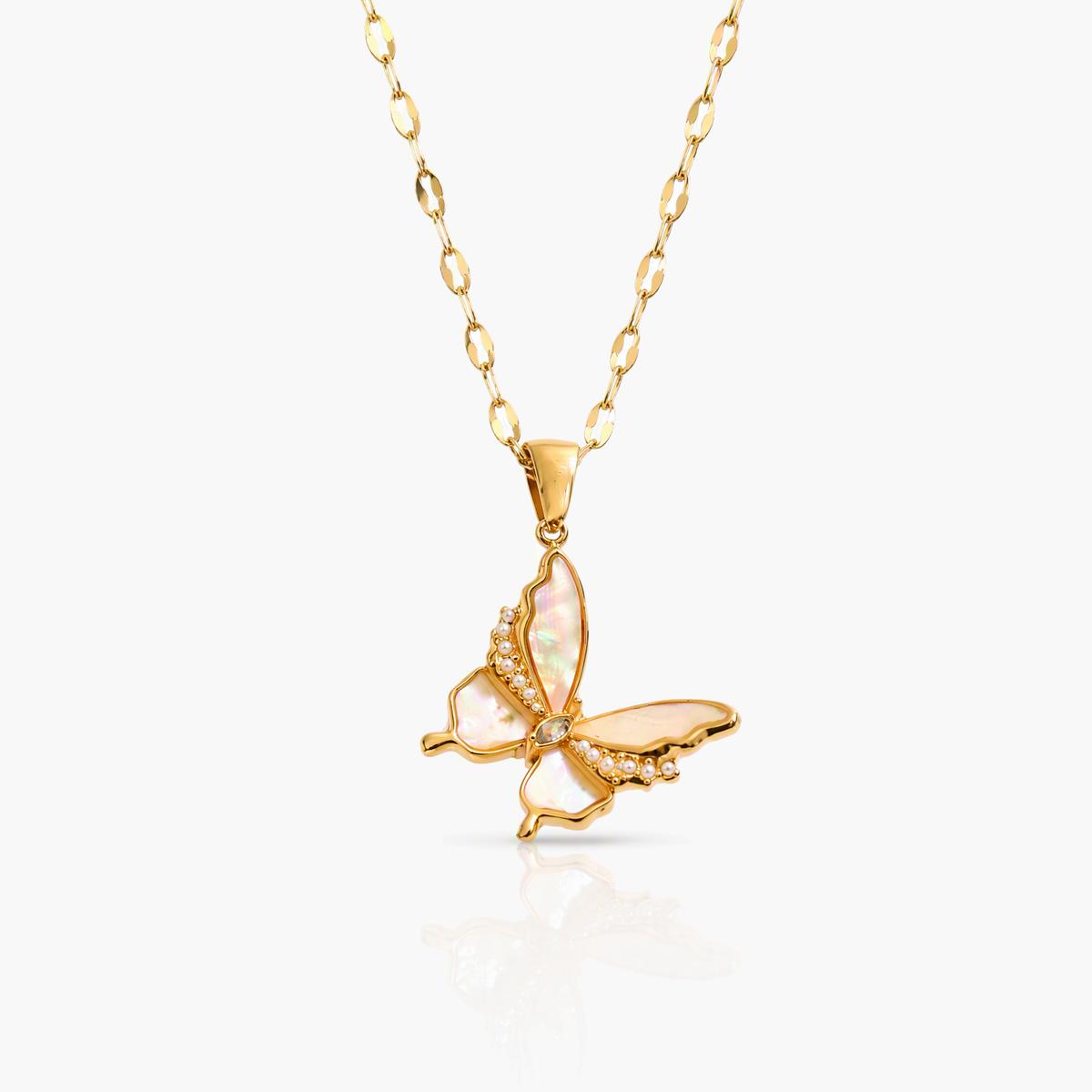 Dainty Butterfly Opal Pendant Necklace